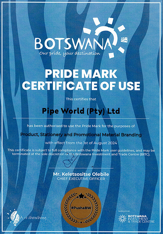 Pipe World qualification certificate